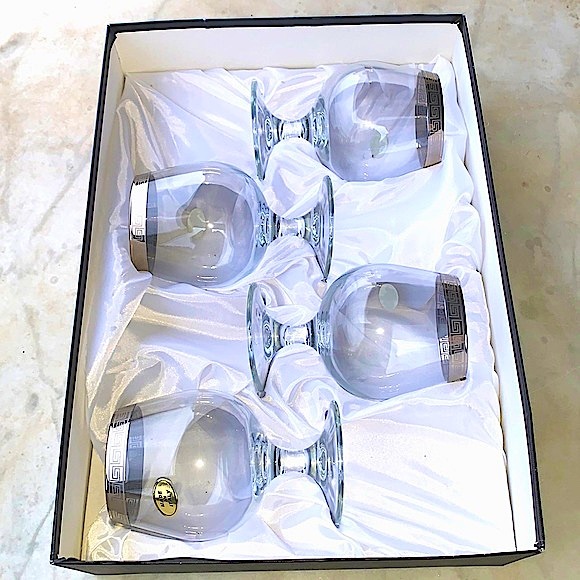 COLLECTION COGNAC GLASSES WITH GREEK SILVER RIM NIB 22 OZ SET OF 4 - Picture 8 of 9